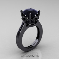 Classic 14K Black Gold 3.0 Carat Black Diamond Solitaire Wedding Ring R301-14BGBD