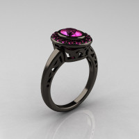 Classic Italian 14K Black Gold Oval Pink Sapphire Engagement Ring R195-14KBGNPS-1