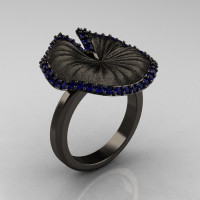 Natures Nouveau 14K Black Gold Blue Sapphire Water Lily Leaf Bridal Ring NN121-14KBGSBS-1