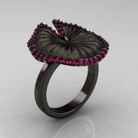 Natures Nouveau 14K Black Gold Pink Sapphire Water Lily Leaf Bridal Ring NN121-14KBGSPS-1