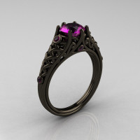 Classic 14K Black Gold 1.0 Carat Amethyst Lace Ring R175-14KBGAM-1