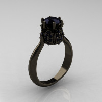 14K Black Gold 1.0 Carat Black Diamond Tulip Solitaire Engagement Ring NN119-14KBGBD-1