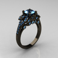 Classic 14K Black Gold 1.0 CT Blue Topaz Blazer Wedding Ring R203-14KBGBT-1