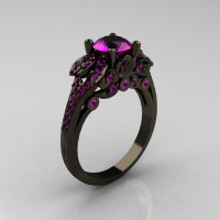 Classic 14K Black Gold 1.0 CT Amethyst Blazer Wedding Ring R203-14KBGAM-1