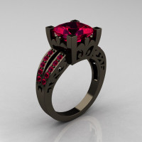 French Vintage 14K Black Gold 3.8 Carat Princess Ruby Solitaire Ring R222-BGR-1