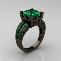 French Vintage 14K Black Gold 3.8 Carat Princess Emerald Solitaire Ring R222-BGEM-1