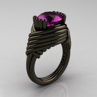 Modern Antique 14K Black Gold 3.0 Carat Amethyst Wedding Ring R211-14KBGAM-1