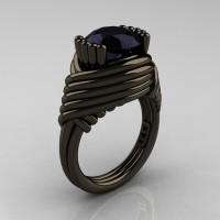 Modern Antique 14K Black Gold 3.0 Carat Black Onyx Wedding Ring R211-14KBGBO-1