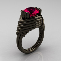 Modern Antique 14K Black Gold 3.0 Carat Ruby Wedding Ring R211-14KBGR-1