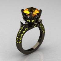 Classic French 14K Black Gold 3.0 Carat Citrine Yellow Topaz Solitaire Wedding Ring R401-14KBGYTC-1
