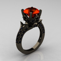 Classic French 14K Black Gold 3.0 Carat Padparadscha Black Diamond Solitaire Wedding Ring R401-14KBGBDP-1