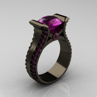 Modern 14K Black Gold 3.0 Carat Amethyst Bridal Ring R196-14KBGAM-1
