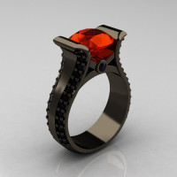 Modern 14K Black Gold 3.0 Carat Padparadscha Black Diamond Bridal Ring R196-14KBGBDP-1
