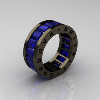 Mens Modern 14K Black Gold Blue Sapphire Channel Cluster Infinity Wedding Band R174-14BGBS-1