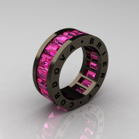 Mens Modern 14K Black Gold Pink Sapphire Channel Cluster Infinity Wedding Band R174-14BGPS-1