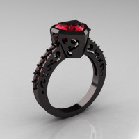 Classic 14K Black Gold 2.0 Carat Heart Ruby Bridal Ring R314-14KBGR-1