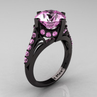 French Vintage 14K Black Gold 3.0 CT Light Pink Sapphire Bridal Solitaire Ring Y306-14KBGLPS-1