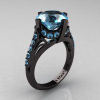French Vintage 14K Black Gold 3.0 CT Blue Topaz Bridal Solitaire Ring Y306-14KBGBT-1