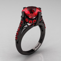 French Vintage 14K Black Gold 3.0 CT Rubies Bridal Solitaire Ring Y306-14KBGR-1