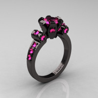 Modern Antique 14K Black Gold 1.0 Carat Pink Sapphire Flip Accent Bridal Solitaire Ring R227-14KBGPS-1