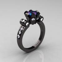 Modern Antique 14K Black Gold 1.0 Carat Russian Alexandrite Flip Accent White Sapphire Bridal Solitaire Ring R227-14KBGWSAL-1