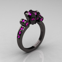 Modern Antique 14K Black Gold 1.0 Carat Amethyst Flip Accent Bridal Solitaire Ring R227-14KBGAM-1