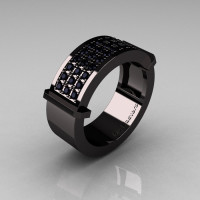 Gentlemens Modern 14K Black Gold 33 Stone Black Diamond Ring MR184-14KBGBD-1
