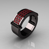 Gentlemens Modern 14K Black Gold 33 Stone Rubies Ring MR184-14KBGBR-1