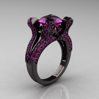 Angela - French Vintage 14K Black Gold 3.0 CT Amethyst Pisces Wedding Ring Engagement Ring Y228-14KBGBAM-1