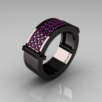 Gentlemens Modern 14K Black Gold 33 Stone Amethyst Ring MR184-14KBGAM-1