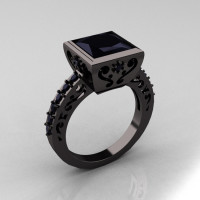 Classic Bridal 14K Black Gold 2.5 Carat Princess Black Diamond Ring R309-14BGBG-1