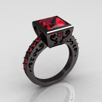 Classic Bridal 14K Black Gold 2.5 Carat Princess Rubies Ring R309-14BGR-1