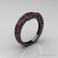 Modern Renaissance 14K Black Gold Pink Sapphire Matching Wedding Band R402B-14KBGPS-1