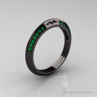 Modern French 14K Black Gold Emerald Matching Wedding Band R176B-14KBGEM-1