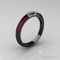 Modern French 14K Black Gold Pink Sapphire Matching Wedding Band R176B-14KBGPS-1