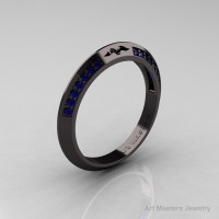 Modern French 14K Black Gold Blue Sapphire Matching Wedding Band R176B-14KBGBS-1