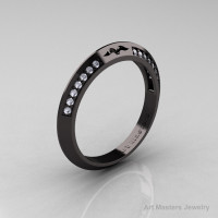 Modern French 14K Black Gold Diamond Matching Wedding Band R176B-14KBGD-1