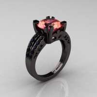 Modern Vintage 14K Black Gold 3.0 Carat Peach Imperial Topaz Black Diamond Solitaire Ring R102-14KBGBDPIT-1