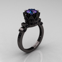 Exclusive Classic Armenian 14K Black Gold 1.0 Alexandrite Black Diamond Bridal Solitaire Ring R405-14KBGBDAL-1
