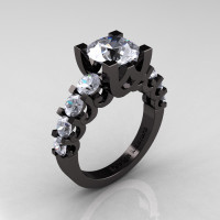 Modern Vintage 14K Black Gold 3.0 Carat White Topaz Designer Wedding Ring R142-14KBGWT-1