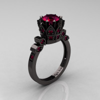 Exclusive Classic Armenian 14K Black Gold 1.0 Raspberry Red Garnet Bridal Solitaire Ring R405-14KBGRRG-1