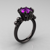 Modern Antique 14K Black Gold 3.0 Carat Amethyst Solitaire Engagement Ring AR135-14KBGAM-1
