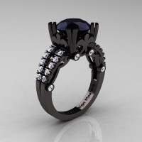 Modern Vintage 14K Black Gold 3.0 Carat Black Diamond Solitaire Ring R333-14KBGDBD-1