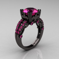 Modern Vintage 14K Black Gold 3.0 Carat Pink Sapphire Solitaire Ring R333-14KBGPS-1