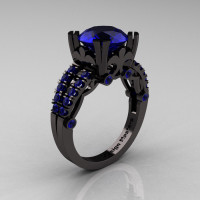 Modern Vintage 14K Black Gold 3.0 Carat Blue Sapphire Solitaire Ring R333-14KBGBS-1