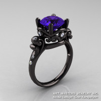 Modern Vintage 14K Black Gold 3.0 Ct Tanzanite Diamond Ring R167-14KBGDTA-1