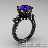 French Antique 14K Black Gold 3.0 Carat Tanzanite Diamond Solitaire Wedding Ring Y235-14KBGDT-1