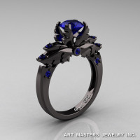 Classic 14K Black Gold 1.0 Carat Dark Blue Sapphire Solitaire Engagement Ring R482-14KBGBS-1
