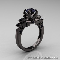 Classic 14K Black Gold 1.0 Carat Black Diamond Solitaire Engagement Ring R482-14KBGBD-1