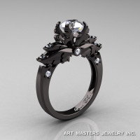Classic 14K Black Gold 1.0 Ct Cubic Zirconia Diamond Solitaire Engagement Ring R482-14KBGDCZ-1